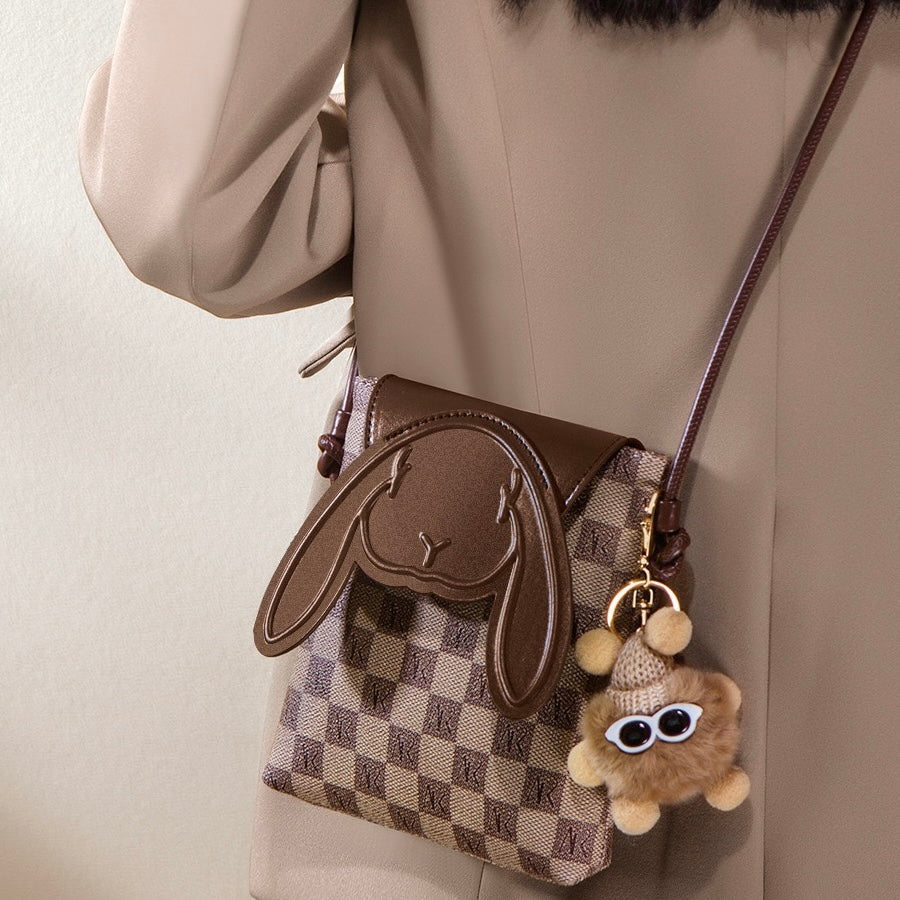 Plaid Elegance Rabbit Genuine Leather Mini Crossbody Bag