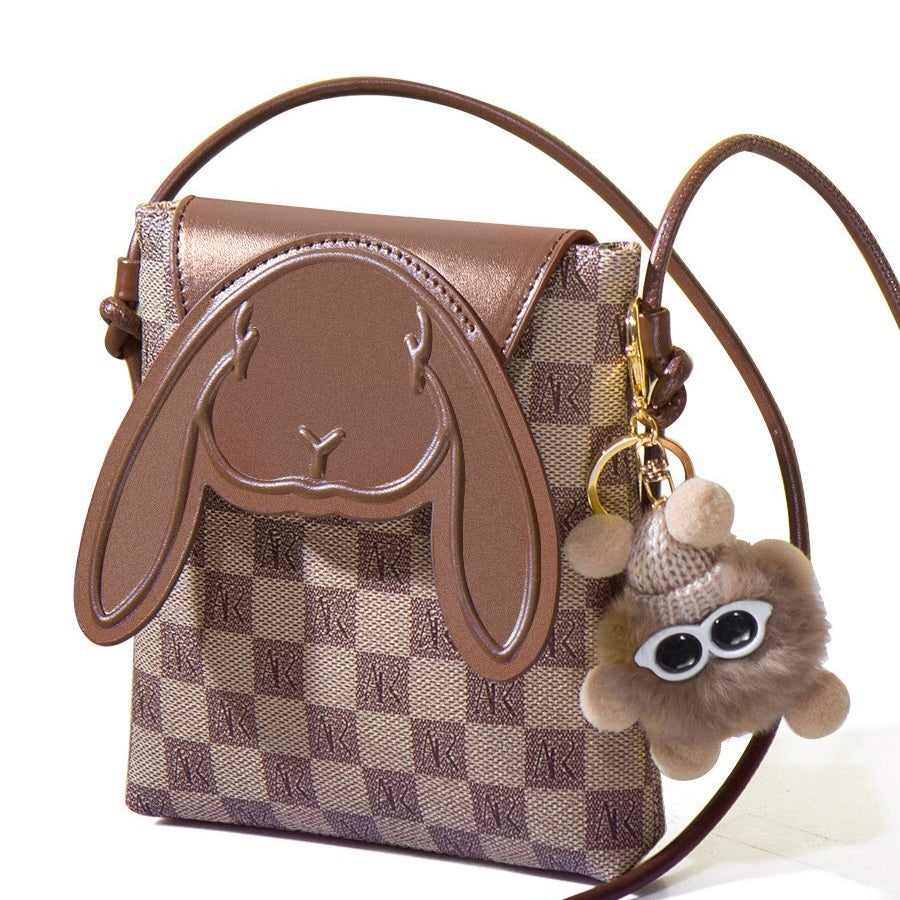 Plaid Elegance Rabbit Genuine Leather Mini Crossbody Bag
