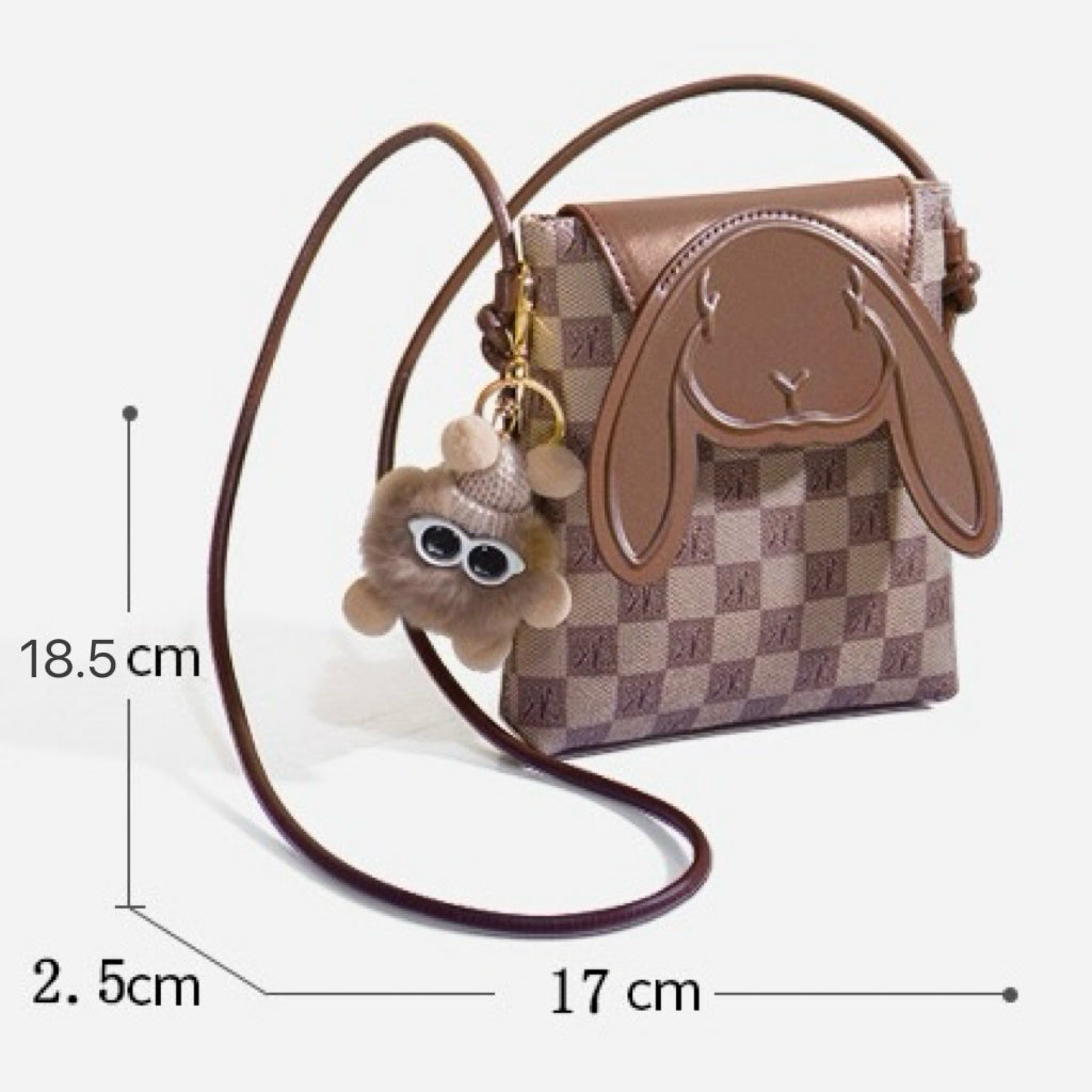 Plaid Elegance Rabbit Genuine Leather Mini Crossbody Bag