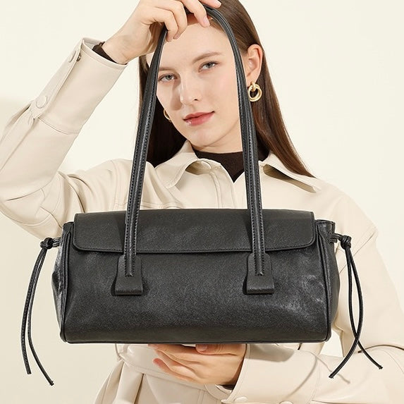 Vintage Genuine Leather Underarm Baguette Bag - Timeless Elegance