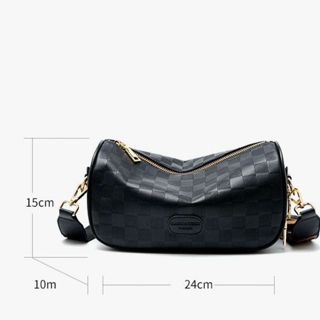 Elegant Genuine Leather Checkered Crossbody Bag