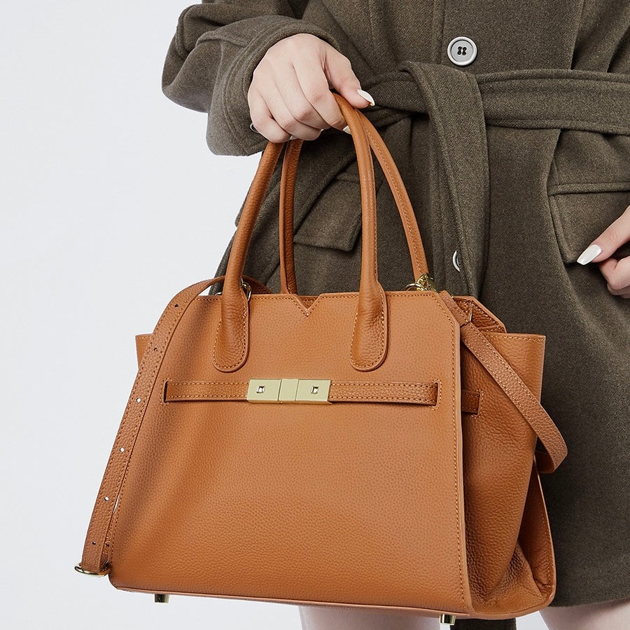 Sophisticated Gold-Hardware Leather Tote Bag