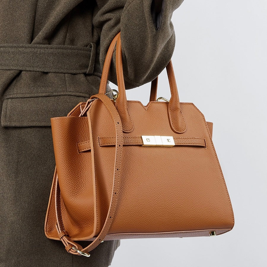 Sophisticated Gold-Hardware Leather Tote Bag