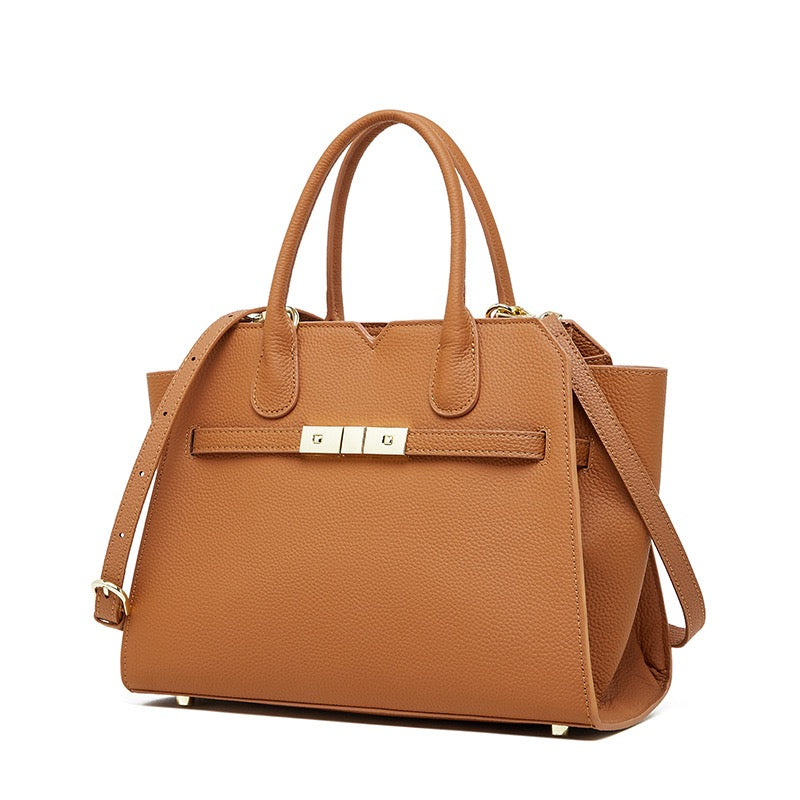 Sophisticated Gold-Hardware Leather Tote Bag