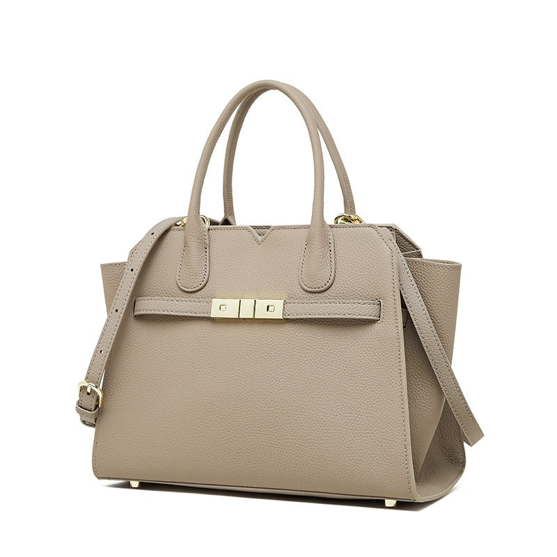 Sophisticated Gold-Hardware Leather Tote Bag