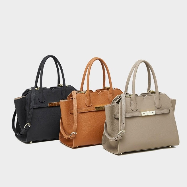 Sophisticated Gold-Hardware Leather Tote Bag