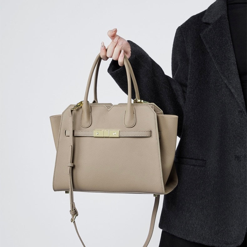 Sophisticated Gold-Hardware Leather Tote Bag