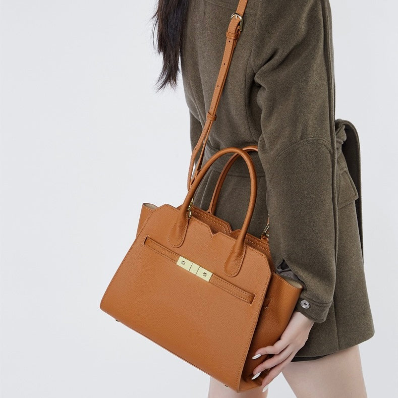 Sophisticated Gold-Hardware Leather Tote Bag