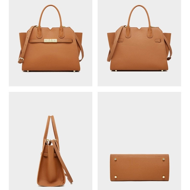 Sophisticated Gold-Hardware Leather Tote Bag