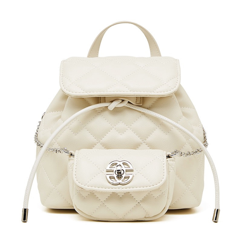 Chic Diamond-Quilted Leather Mini Backpack with Detachable Pouch