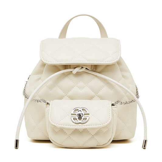 Chic Diamond-Quilted Leather Mini Backpack with Detachable Pouch