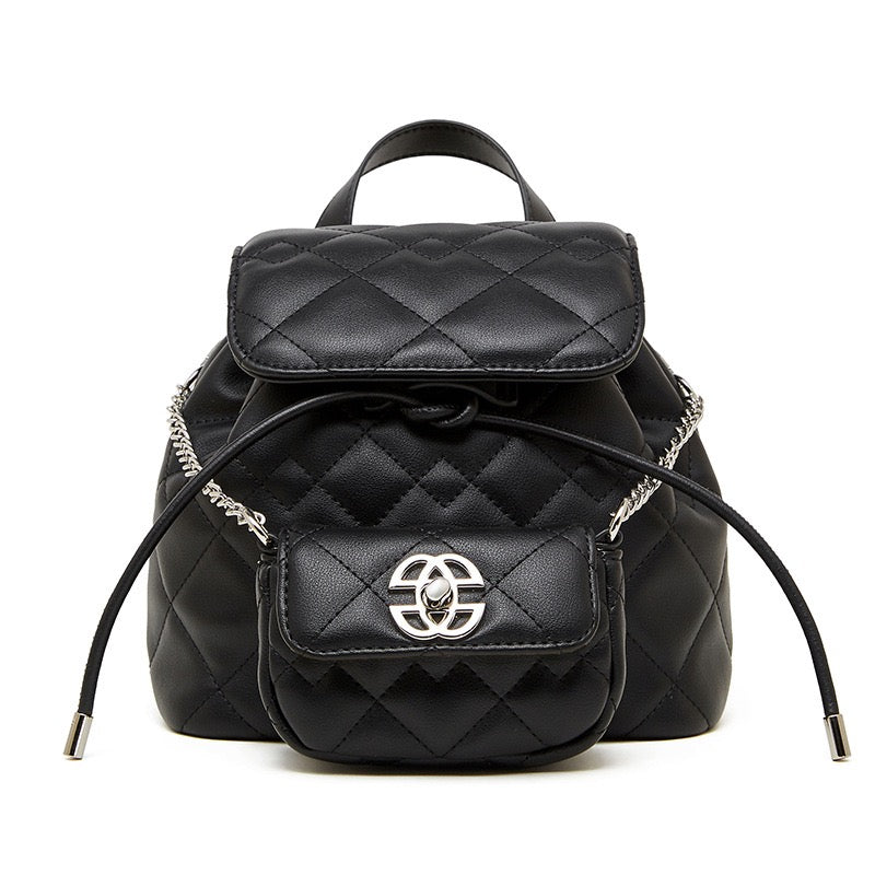 Chic Diamond-Quilted Leather Mini Backpack with Detachable Pouch