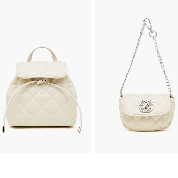 Chic Diamond-Quilted Leather Mini Backpack with Detachable Pouch