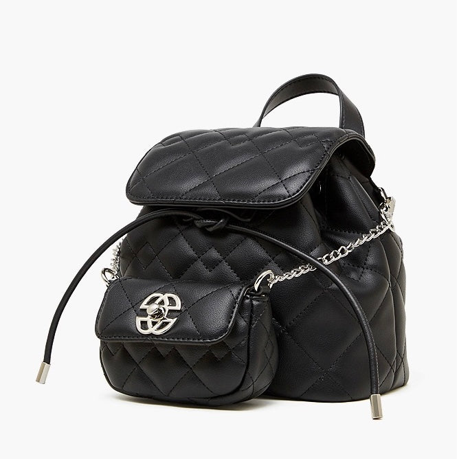 Chic Diamond-Quilted Leather Mini Backpack with Detachable Pouch