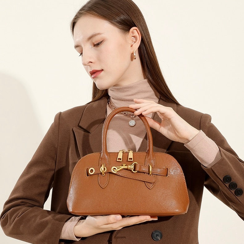 Elegant Vintage Genuine Leather Shell Bag for Women