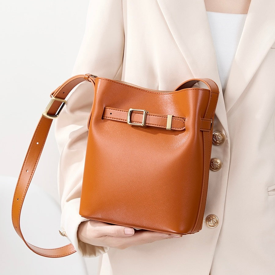 Vintage Elegance Genuine Leather Shoulder Bucket Bag