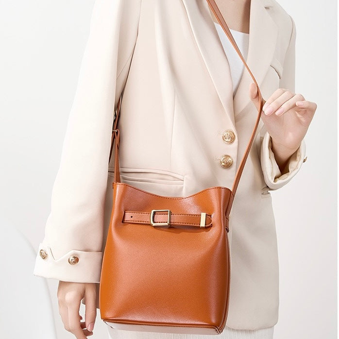 Vintage Elegance Genuine Leather Shoulder Bucket Bag