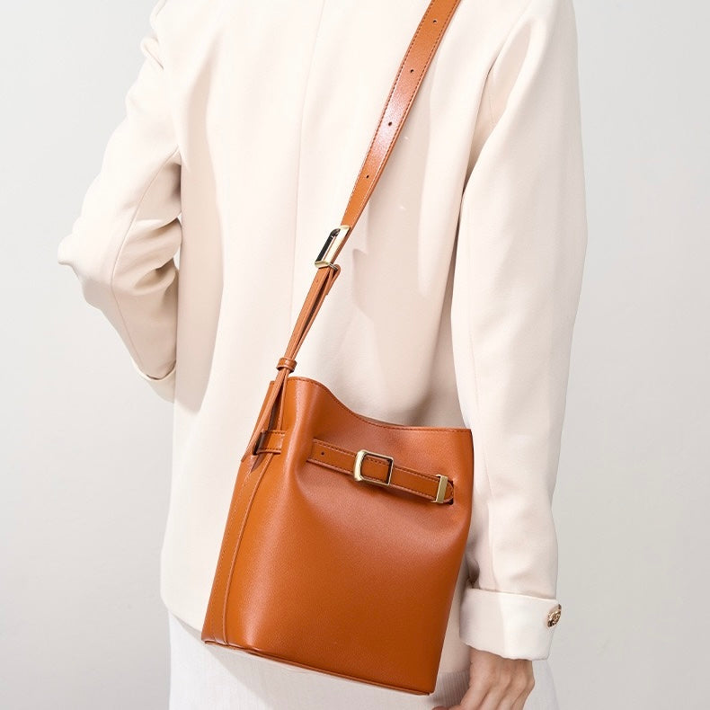 Vintage Elegance Genuine Leather Shoulder Bucket Bag