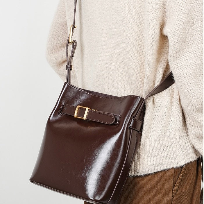 Vintage Elegance Genuine Leather Shoulder Bucket Bag