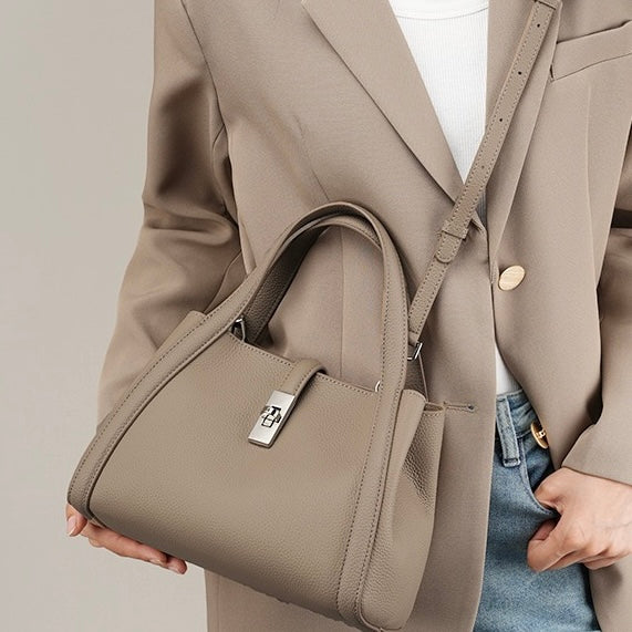 Top-Grain Leather Crossbody Bag with Elegant Lock Closure