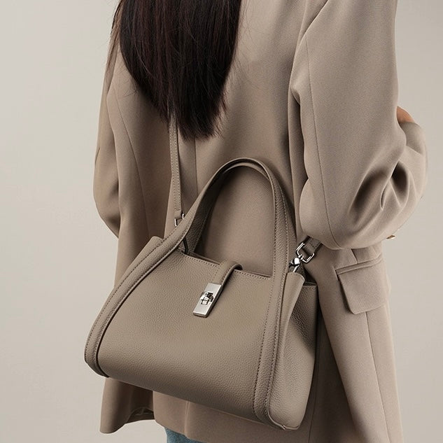 Top-Grain Leather Crossbody Bag with Elegant Lock Closure