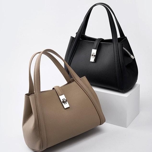 Top-Grain Leather Crossbody Bag with Elegant Lock Closure