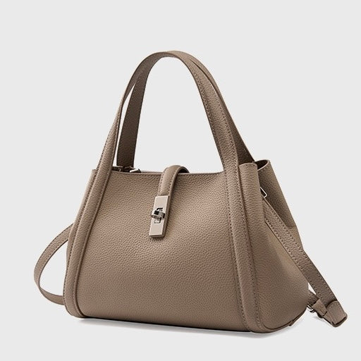 Top-Grain Leather Crossbody Bag with Elegant Lock Closure