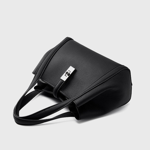 Top-Grain Leather Crossbody Bag with Elegant Lock Closure