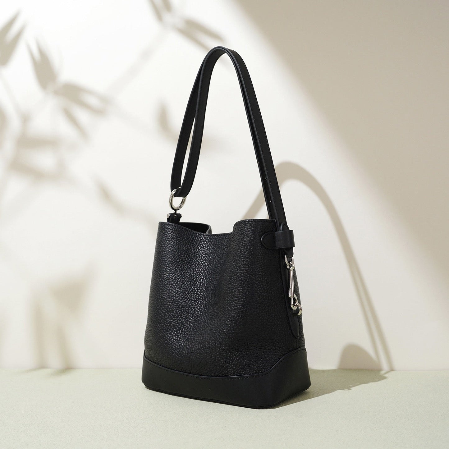 Genuine Leather Lychee Grain Bucket Crossbody Bag for Women