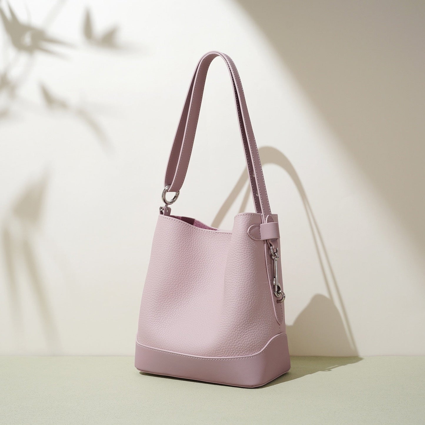 Genuine Leather Lychee Grain Bucket Crossbody Bag for Women