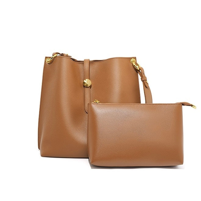 Elegant Genuine Leather Commuter Bucket Tote Bag