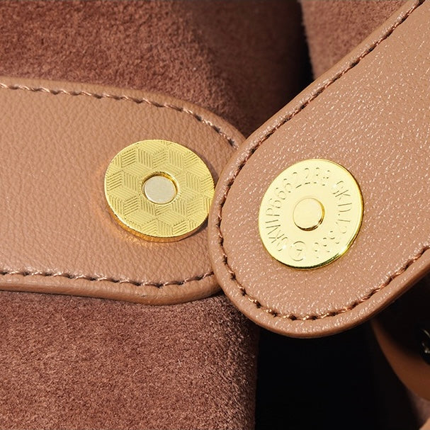 Elegant Genuine Leather Commuter Bucket Tote Bag