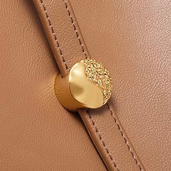 Elegant Genuine Leather Commuter Bucket Tote Bag