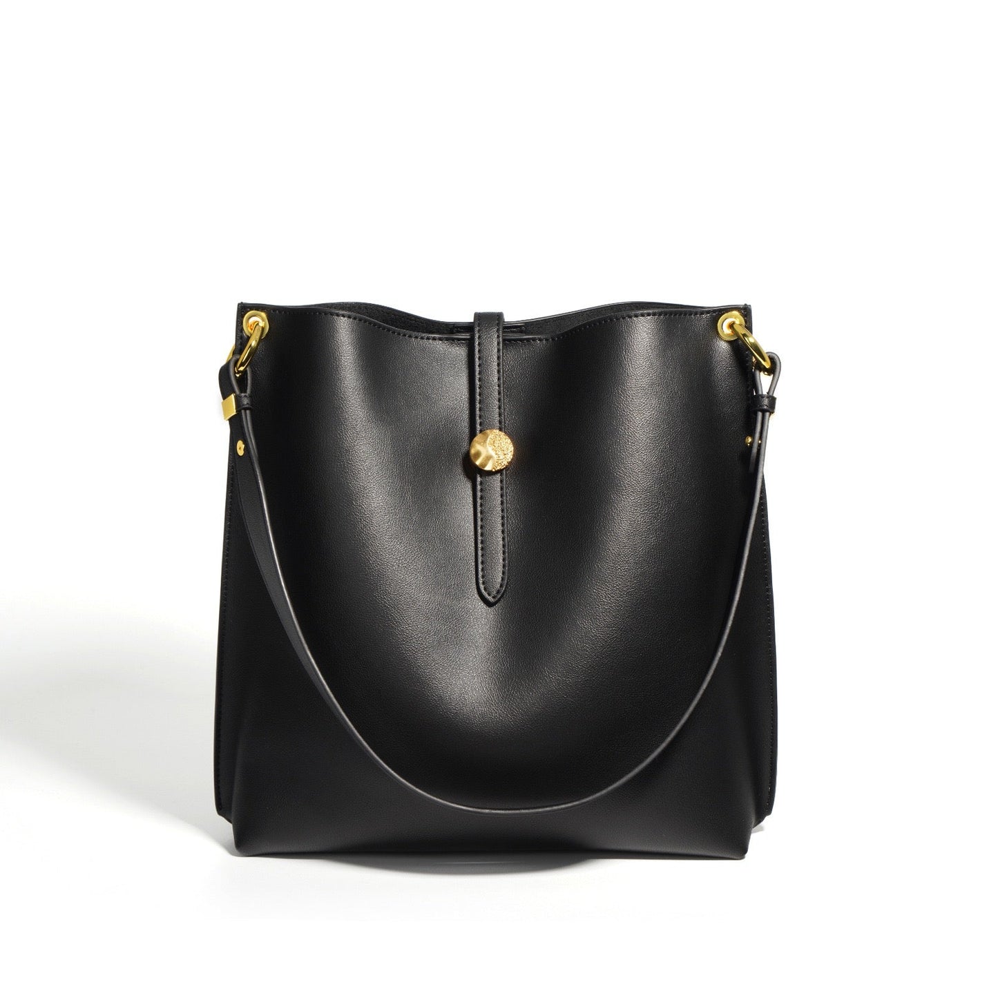 Elegant Genuine Leather Commuter Bucket Tote Bag