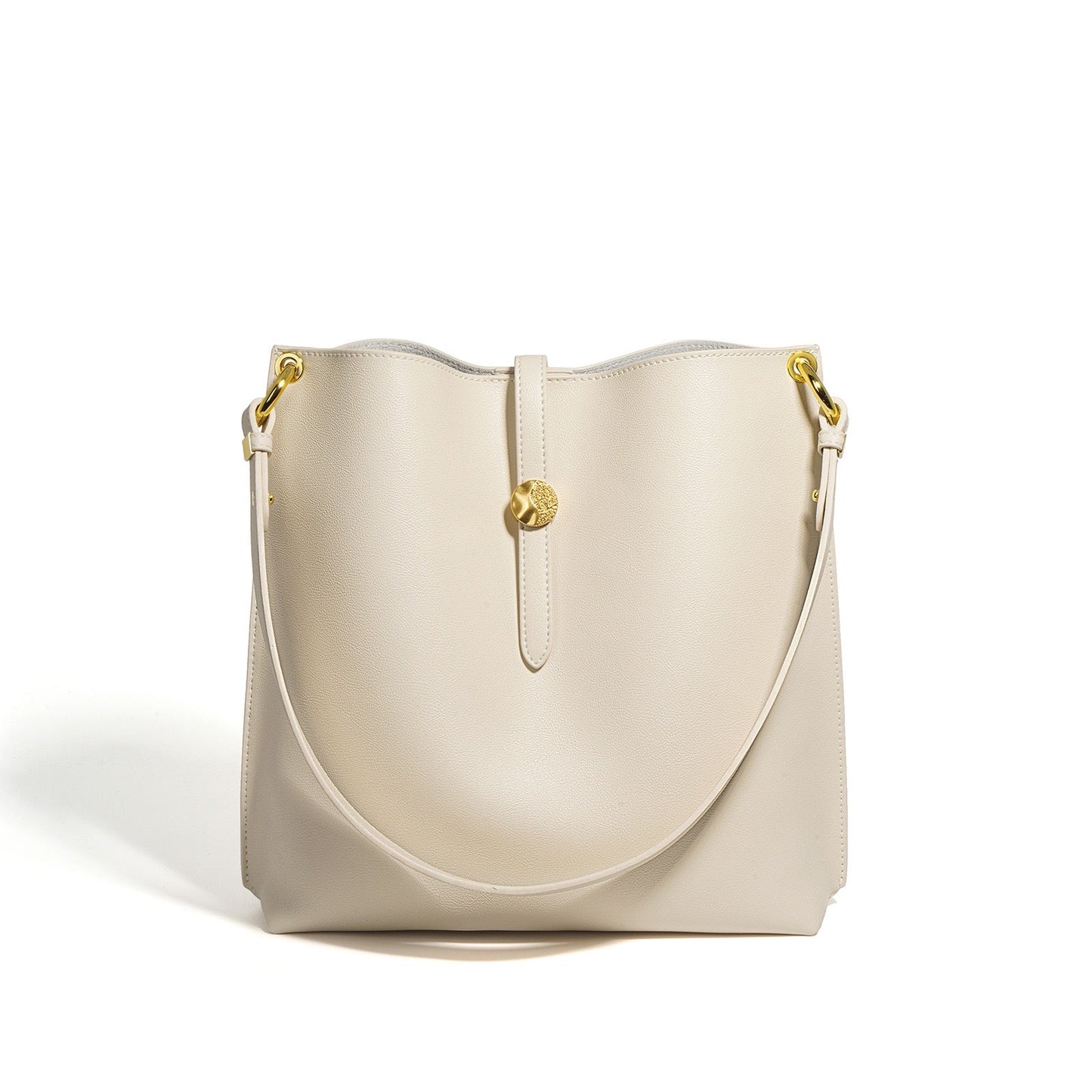 Elegant Genuine Leather Commuter Bucket Tote Bag