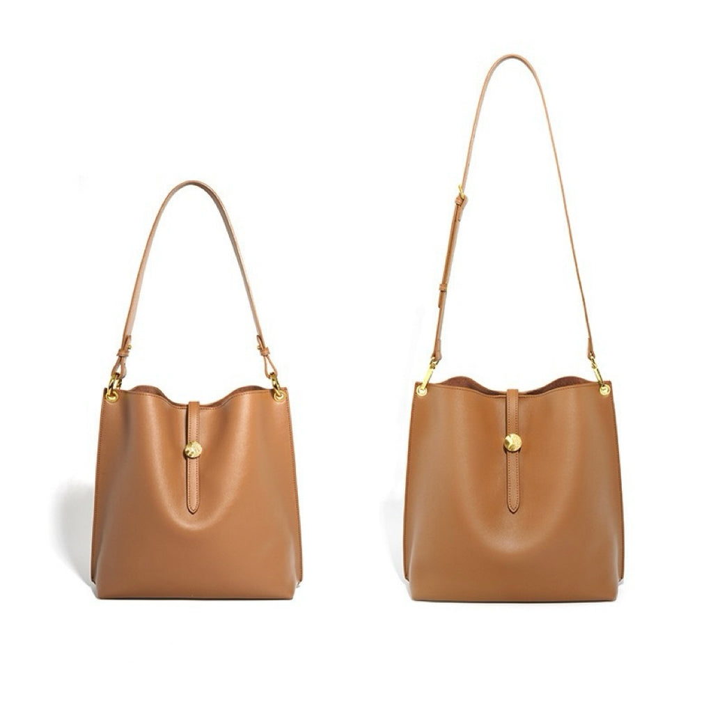 Elegant Genuine Leather Commuter Bucket Tote Bag