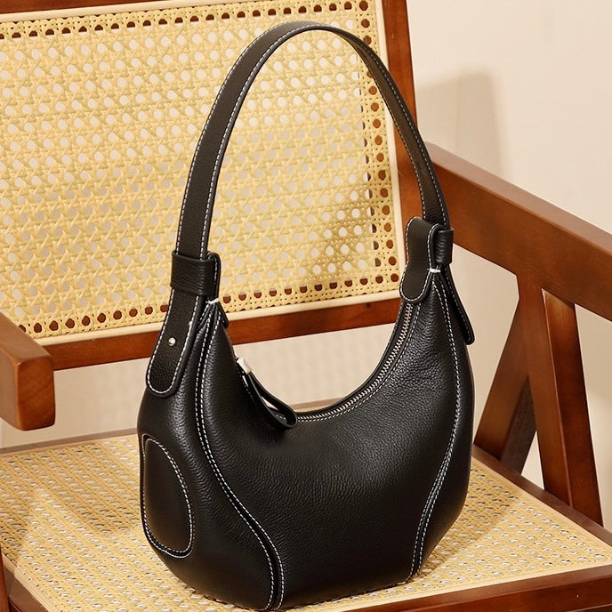 Niche Crescent Vintage Leather Shoulder Crossbody Bag