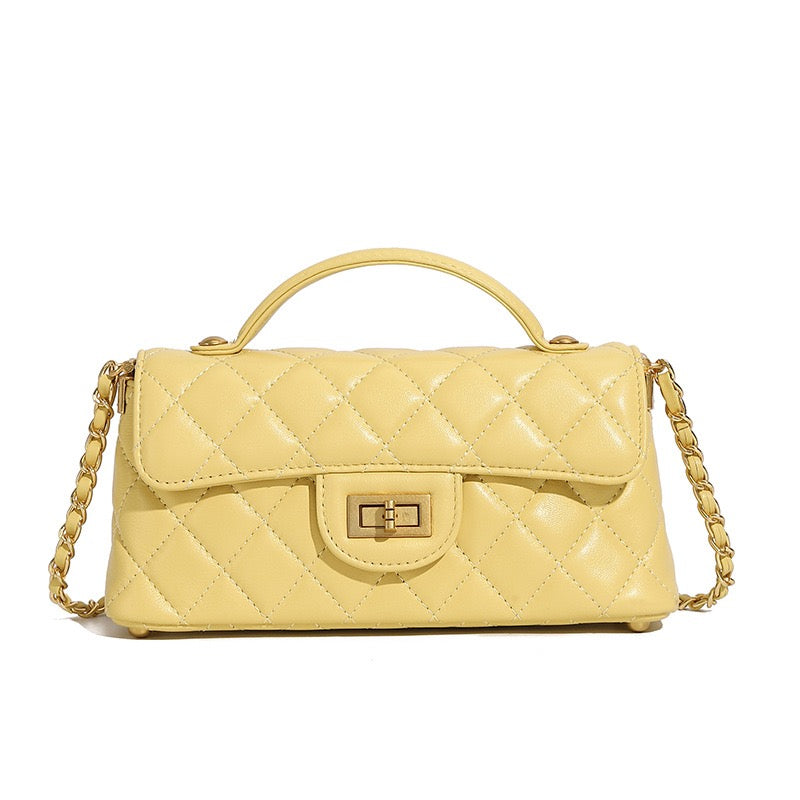 Quilted Chain Shoulder Crossbody Bag in Genuine Leather