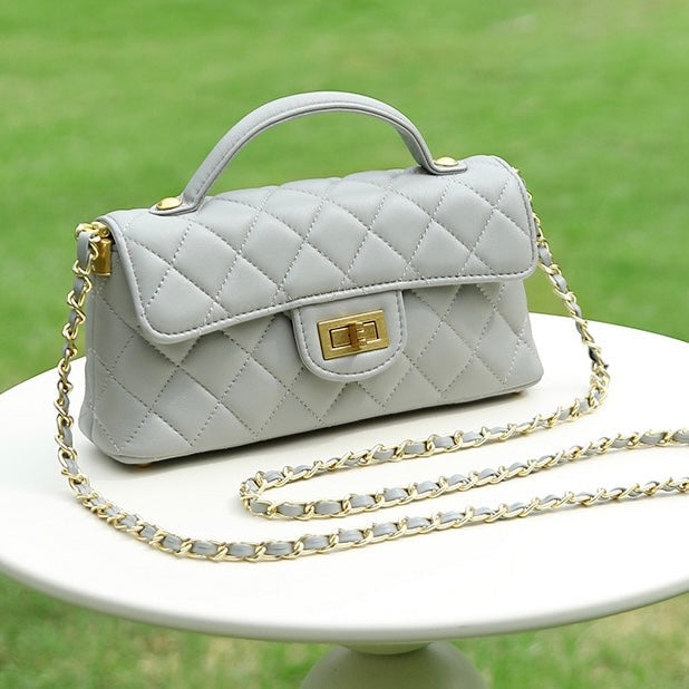 Quilted Chain Shoulder Crossbody Bag in Genuine Leather