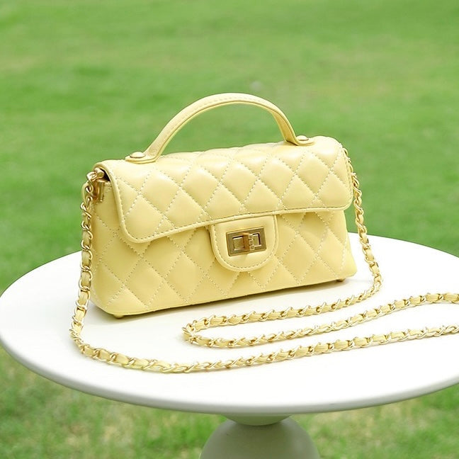 Quilted Chain Shoulder Crossbody Bag in Genuine Leather