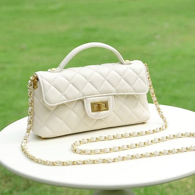 Quilted Chain Shoulder Crossbody Bag in Genuine Leather