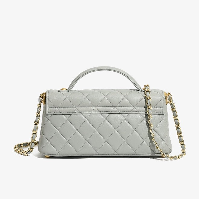 Quilted Chain Shoulder Crossbody Bag in Genuine Leather