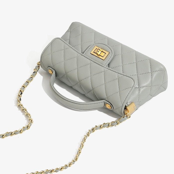 Quilted Chain Shoulder Crossbody Bag in Genuine Leather