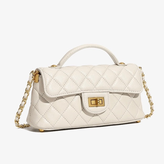 Quilted Chain Shoulder Crossbody Bag in Genuine Leather
