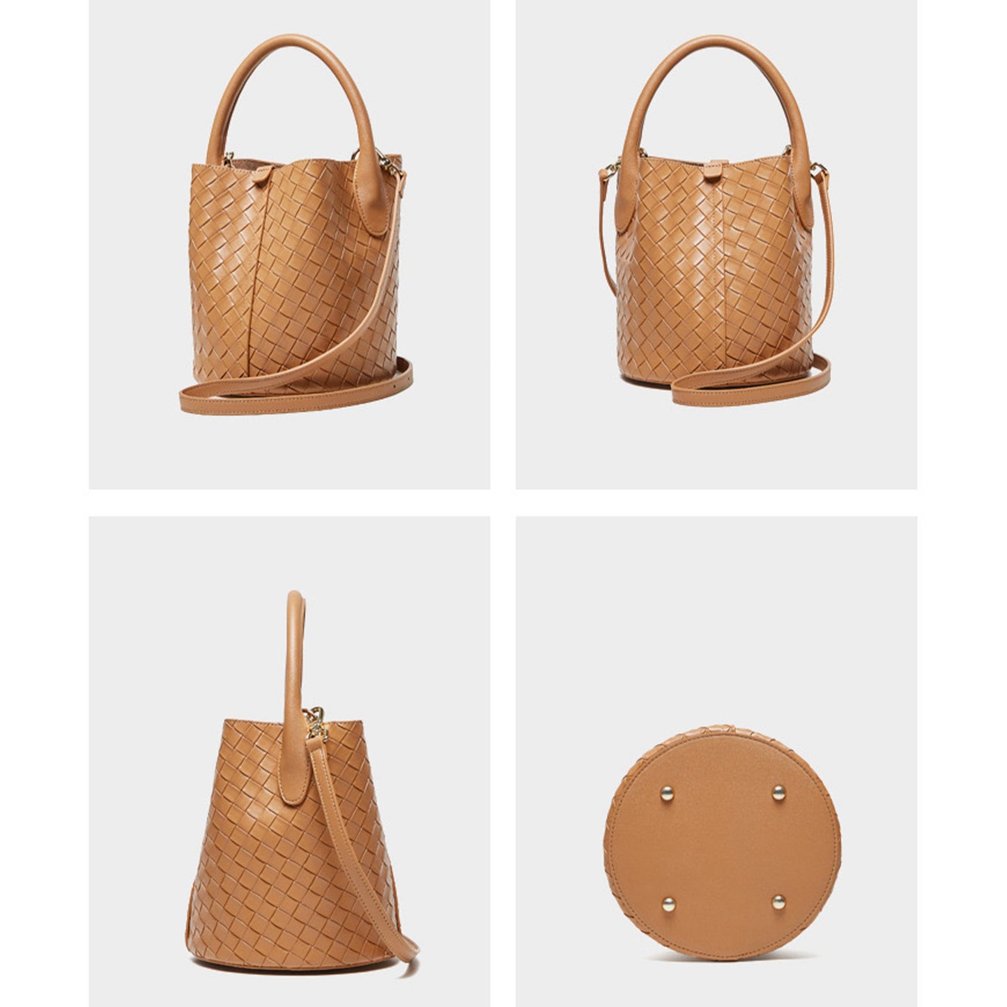 Luxury Genuine Leather Woven Bucket Crossbody Handbag