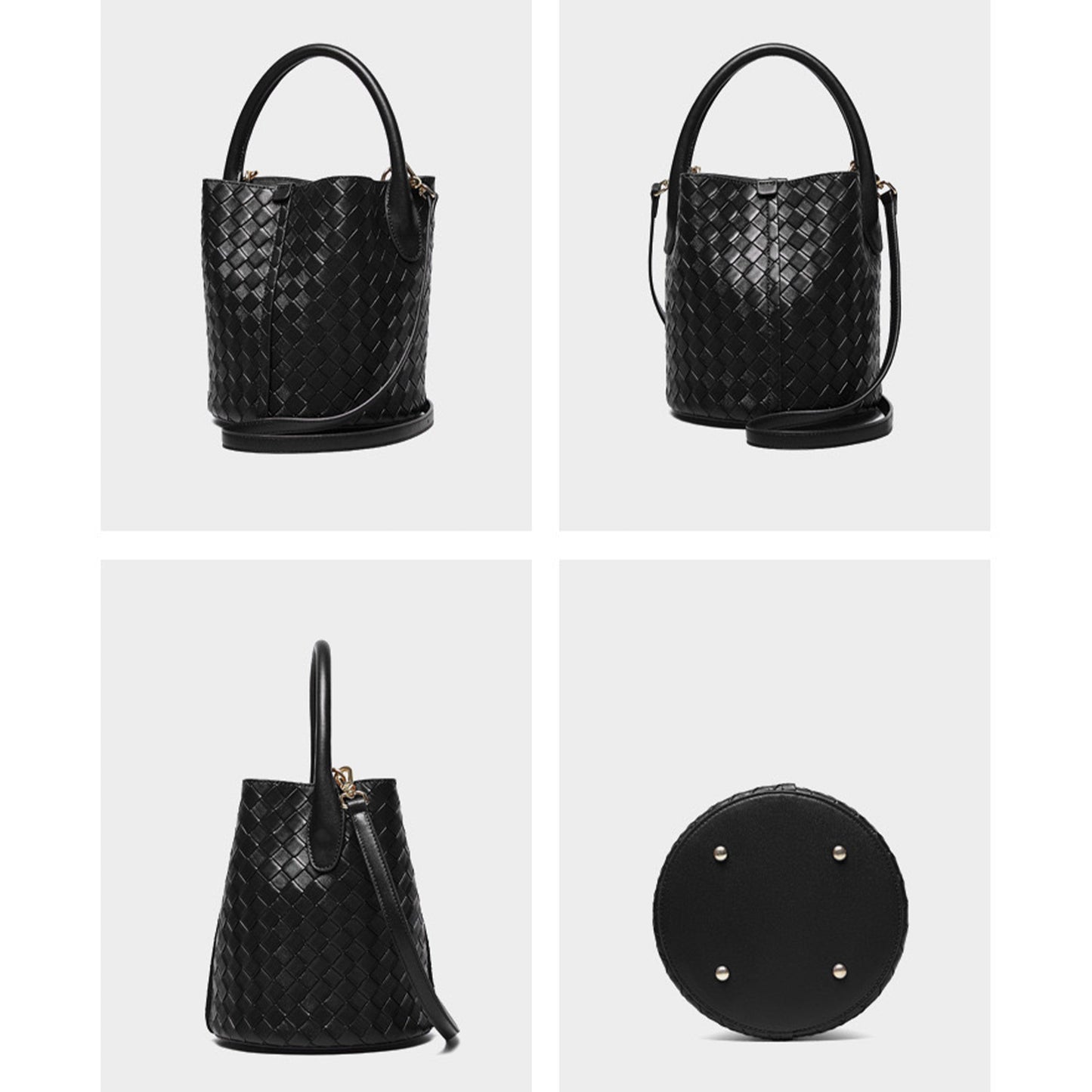 Luxury Genuine Leather Woven Bucket Crossbody Handbag