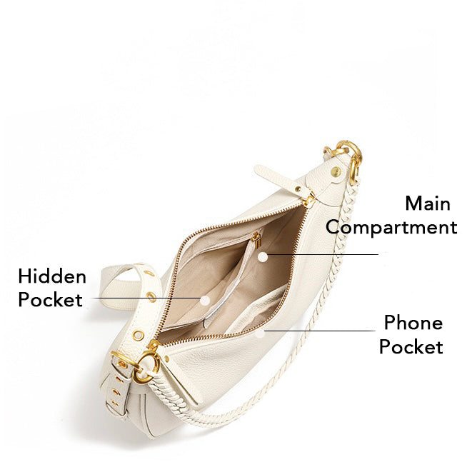 Genuine Leather Baguette Dumpling Bag with Luxe Chain