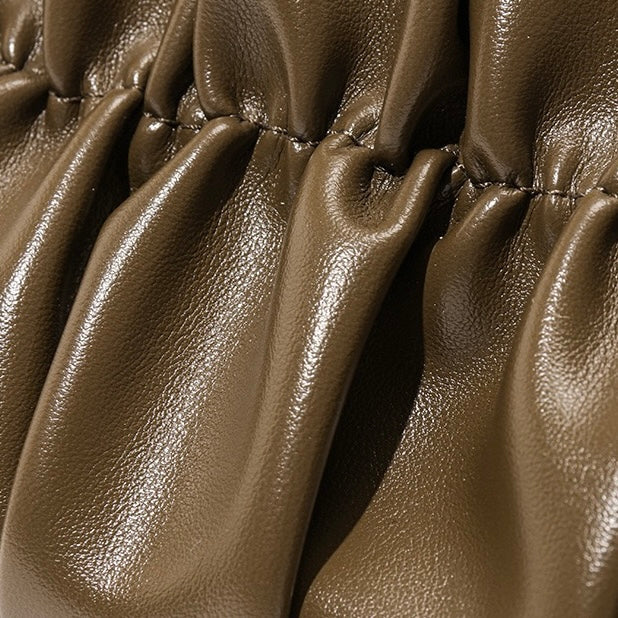 Olive Luxe Genuine Leather Shoulder Bag with Chain & Lock Charm