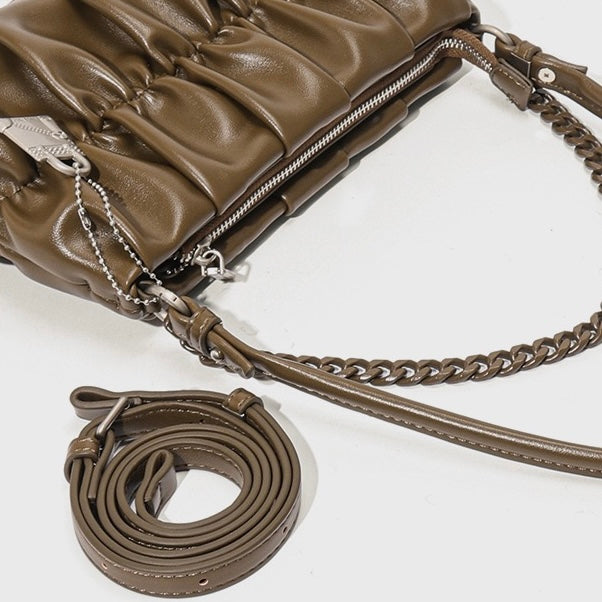 Olive Luxe Genuine Leather Shoulder Bag with Chain & Lock Charm