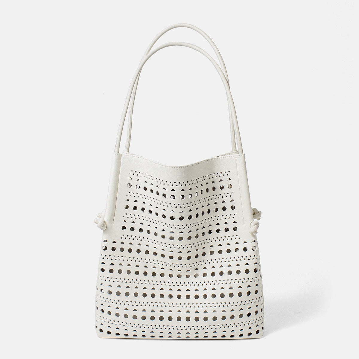 Elegant Genuine Leather Perforated Tote Bag with Detachable Pouch